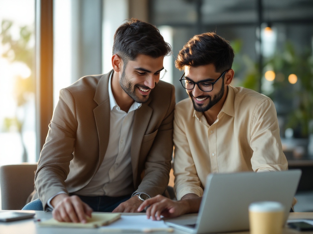 A senior Onsurity professional mentoring a junior colleague over a laptop in a bright office