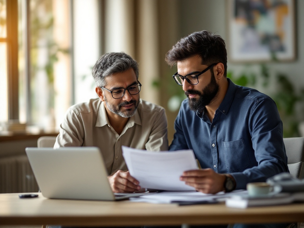 An Indian HR manager reviewing an employee’s gratuity and final-settlement paperwork in a modern office