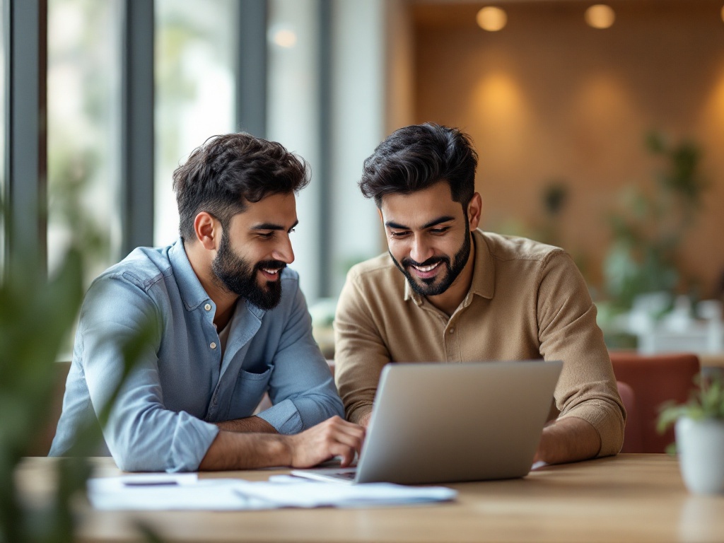 An HR leader and a founder reviewing their company's employee group health benefits together on a laptop