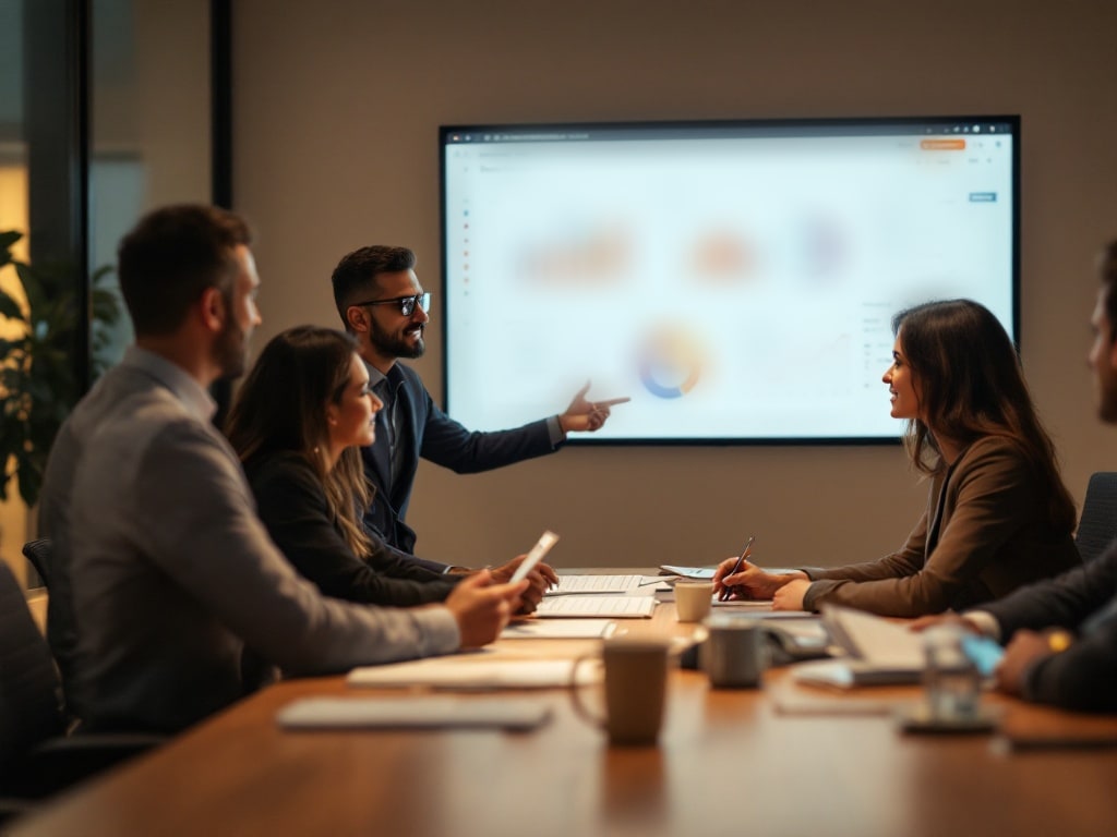 An Indian CHRO and finance team reviewing an insurance renewal and claims dashboard in a corporate meeting room
