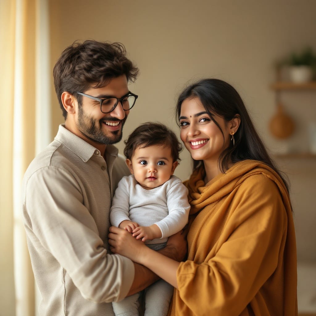 A young Indian family feeling secure and cared for under one shared health plan