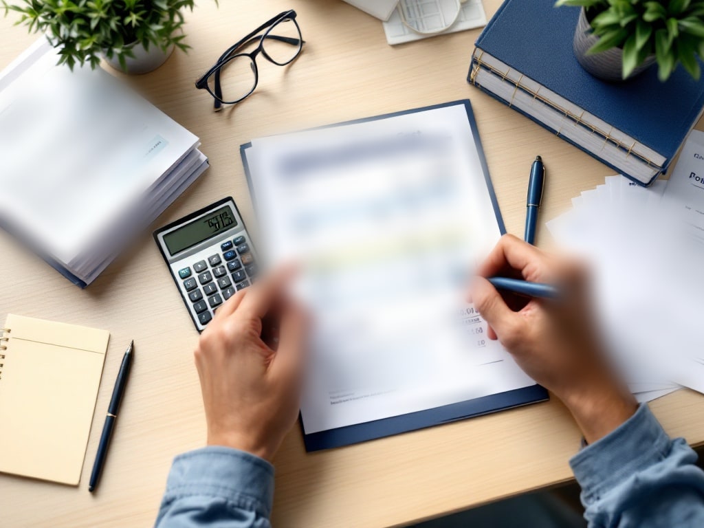 Reviewing an itemised hospital bill with a calculator and policy documents