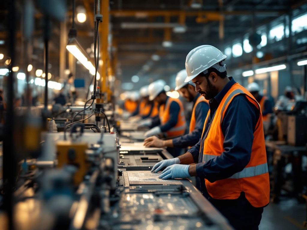 Production-floor and office team in a modern manufacturing facility