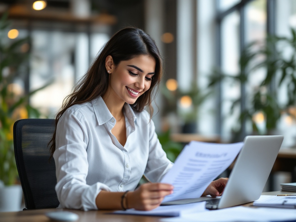 An Indian HR manager reviewing a shortlist of employee health insurance platforms at her desk