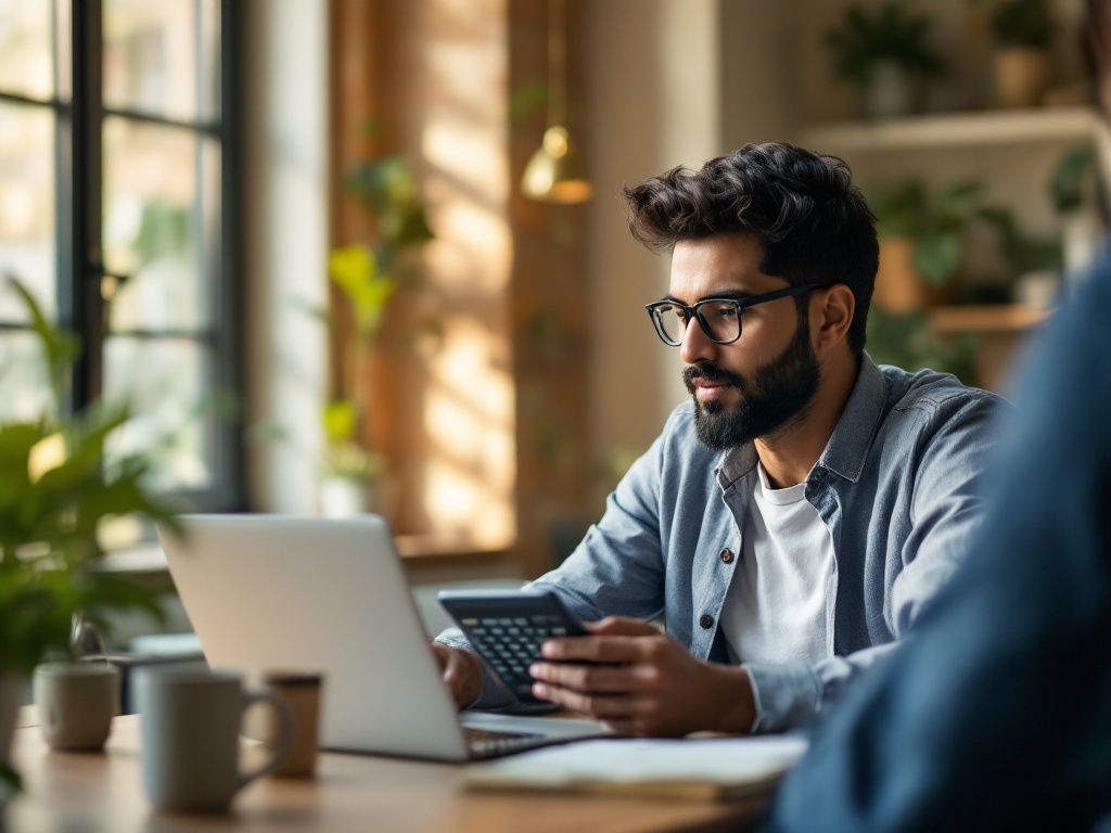 An Indian startup founder reviewing monthly versus annual employee health cover costs on a laptop
