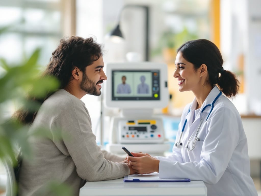 An Indian employee having a preventive health check-up at a modern diagnostic clinic