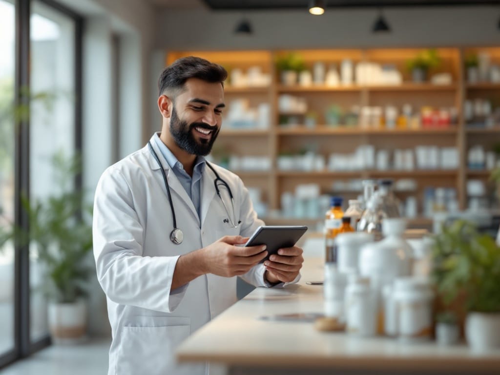 A young Indian professional ordering prescribed medicines on the Onsurity app for doorstep delivery