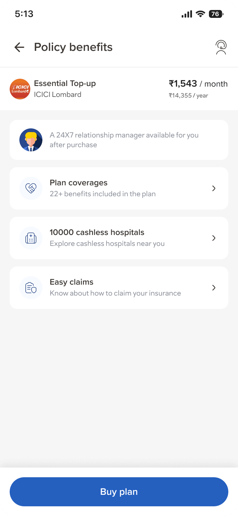 Onsurity Super App — policy details and health cards on hand