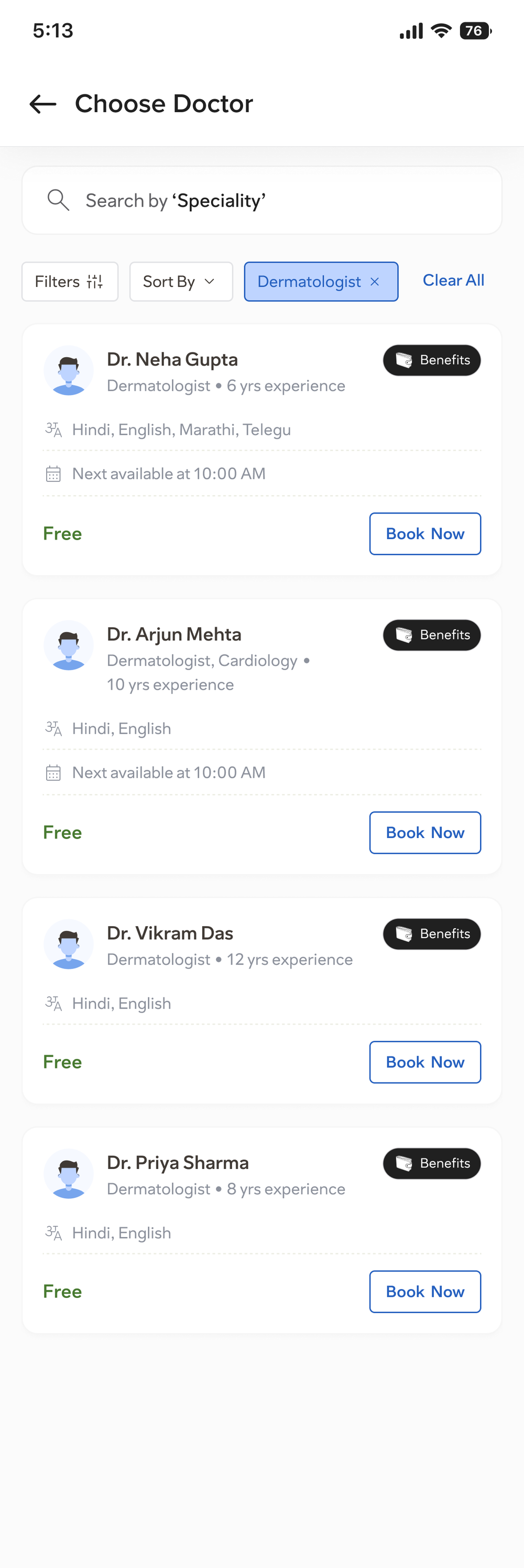 Doctor teleconsultation screen in the Onsurity Super App with a specialist call ready to start