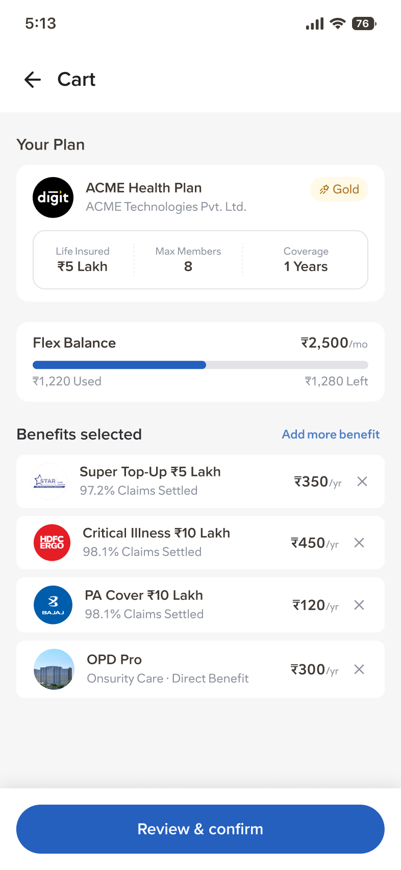 Onsurity Flex app — Build your own plan