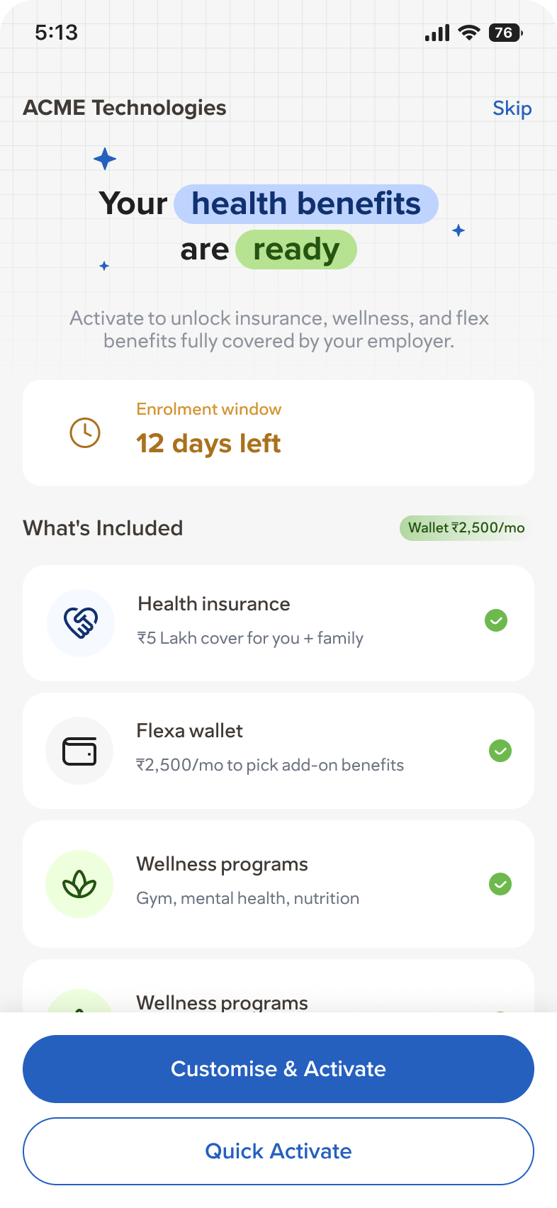 Onsurity Flex app — Activate in a tap