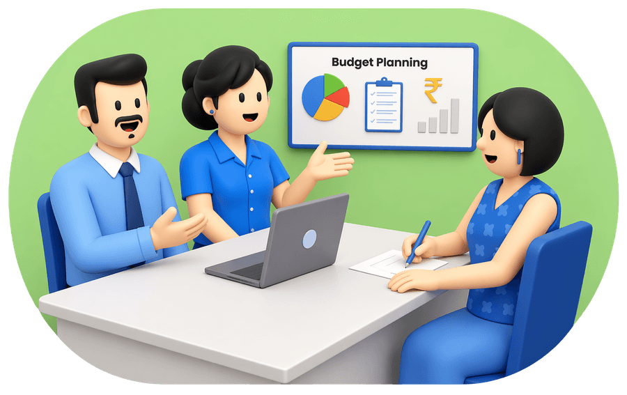 An HR team planning employee benefits and budget