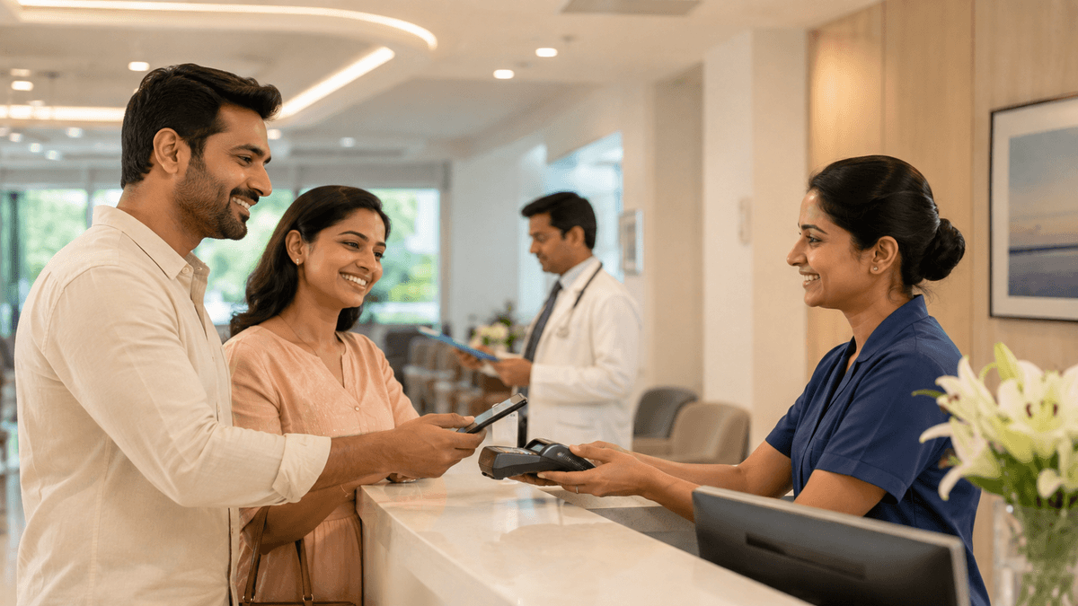 Care team attending to a patient at a cashless network hospital