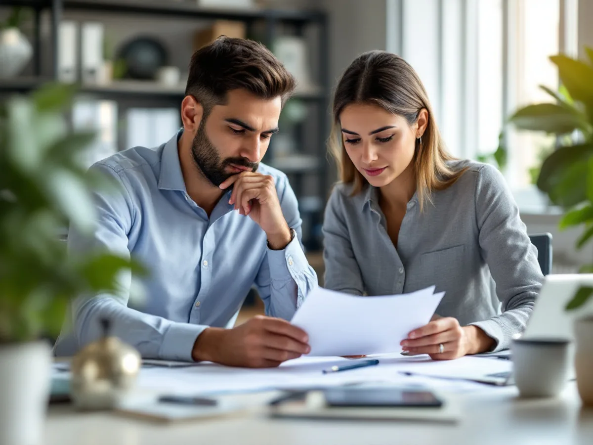 An Indian HR manager and a finance colleague reviewing group health insurance premium costs together at a desk in a bright office